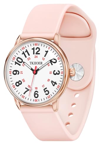 TKIIOER Nurse Watch for Nurse Medical Professionals Students Women Men, 50M Waterproof 12/24 Hour Military Time Luminouse Easy Read Dial, Second Hand Watch for Nursing(Pink)