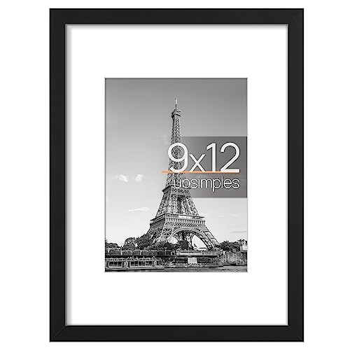 upsimples 9x12 Picture Frame, Display Pictures 6x8 with Mat or 9x12 Without Mat, Wall Hanging Photo Frame, Black, 1 Pack