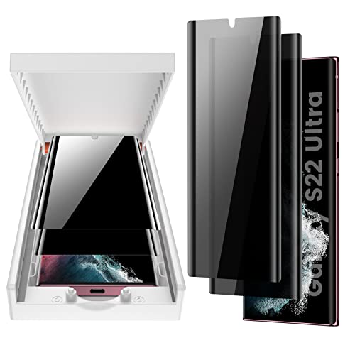 MOHAVE 2 Pack [Auto Alignment] Privacy Screen Protector for Samsung Galaxy S22 Ultra 5G 6.8 inch, Anti Spy Private Film, 7H Hybrid Material, 100% Ultrasonic Fingerprint ID Compatible, Case Friendly