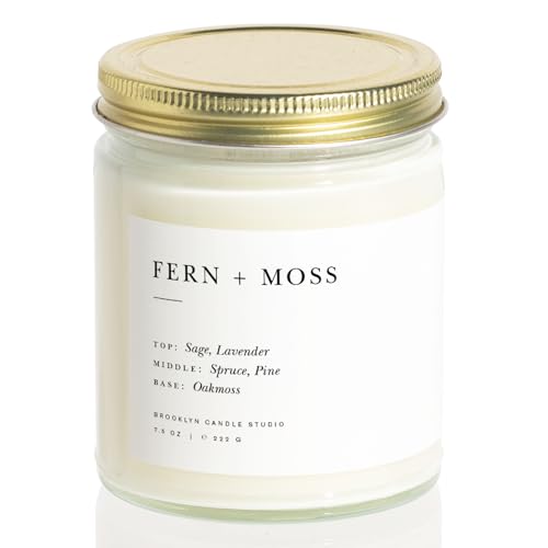 Brooklyn Candle Studio Fern + Moss Minimalist Candle | Luxury Scented Candle | Vegan Soy Wax | Hand Poured in The USA | 50 Hour Slow Burn Time | 7.5 oz