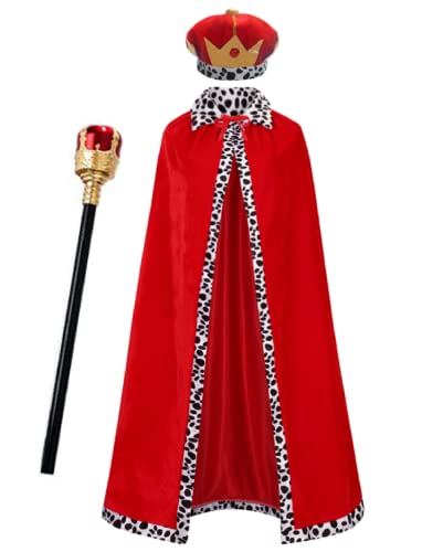 3 Packs Adult King Robe Halloween Costume Medieval Prince King Costume Cape(150cm/59, Cape+Crown+Scepter)