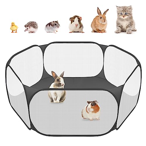 Small Animals C&C Cage Tent, Breathable & Transparent Pet Playpen Pop Open Outdoor/Indoor Exercise Fence, Portable Yard Fence for Guinea Pig, Rabbits, Hamster, Chinchillas and Hedgehogs