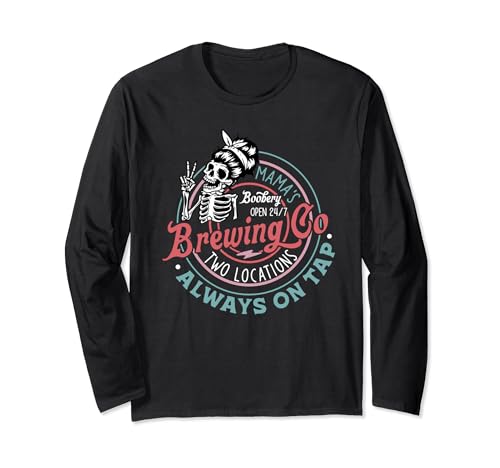 Retro Mama's Boobery Brewing Co Funny Breastfeeding Skeleton Long Sleeve T-Shirt