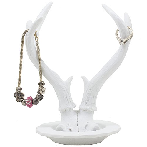 Contemporary Big Buck Deer Antler Jewelry Stand with Tray Display Rack or Decorative Key Holder As Rustic Hunting Cabin Decor Gifts for Women or Hunters