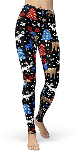 sissycos Women's Ugly Christmas Printed Leggings Buttery Soft Ankle Length Elastic Tights (Plus Size, Reindeer)