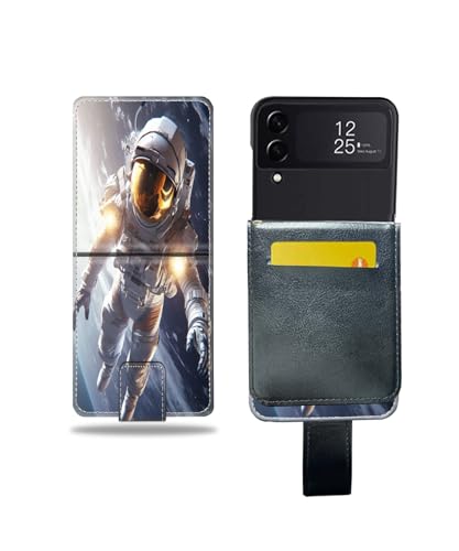 DeweiDirect Wallet Case Suitable for Samsung Galaxy Z Flip3 5G with Designer Space Man-Art cc46 Pattern, Top PU Leather, Kickstand with Wrist Strap Multifunction Folio Pocket Flip Lanyard