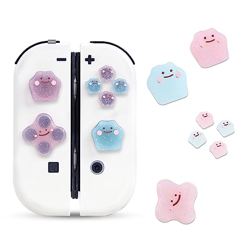 Jusy Cross D-Pad Button Caps Thumb Grips Set, Compatible with Nintendo Switch/OLED/Switch Lite, Cute 3D Soft Silicone ABXY Buttons Sticker Joystick Cover Caps, 132