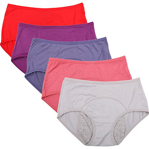 YOYI FASHION Bamboo Viscose Fiber Brief Menstrual Leakproof Panties US Size M/6, Red,Purple,Gray,Denim Blue,Elegance red