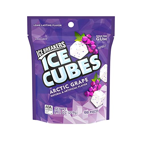 ICE BREAKERS Ice Cubes Arctic Grape Sugar Free Chewing Gum Pouch, 8.11 Oz (100 Pieces)