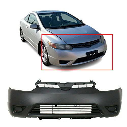 FitParts Compatible with Front Bumper Cover 2006-2008 Honda Civic Coupe DX-G EX LX Si Coupe 06-08. New, Primed and Ready for Paint. with Fog Light Holes. HO1000237 04711SVAA90ZZ 2007