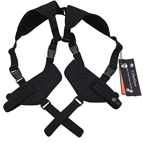 CyberDyer Tactical Double Draw Handgun Shoulder Holster Fully Adjustable Ambidextrous Horizontal Handgun Carrier (Black)