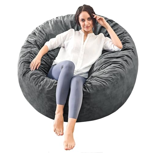 Bean Bag Chairs for Adults - 3' Memory Foam Furniture BeanBag Chair - Kids/Teens Sofa with Soft Micro Fiber Cover - Round Fluffy Couch for Living Room Bedroom College Dorm - 3 ft, Grey