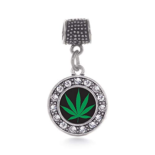 Inspired Silver - Marijuana Leaf Memory Charm for Women - Silver Circle Charm for Bracelet with Cubic Zirconia Jewelry