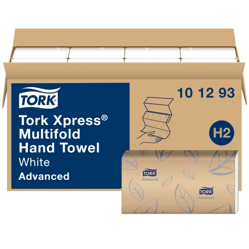 Tork Xpress Soft Multifold Hand Towel White with Grey Leaf Print, Absorbent, 189 Towels Per Pack, 16 Packs, Fits H2 Towel Dispensers