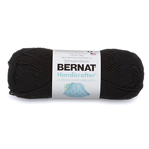 Bernat Handicrafter Cotton Solids Yarn, 1.75 oz, Gauge 4 Medium, 100% Cotton, Black Licorice