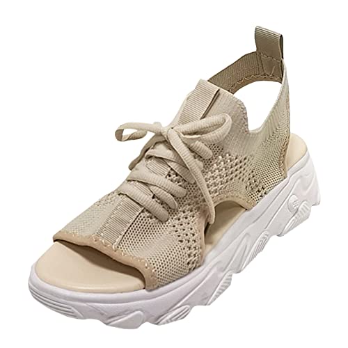 JEUROT Summer Sandals for Women 2024,Cutout Mesh Breathable Walking Tennis Shoes,Wide Fit Plantar Fasciitis Sport Athletic Hiking Outdoor Active Casual Dressy Soft Sandals (Beige, 6.5)