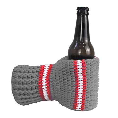 FunisFun Beer Mitten Gloves, Knit Stitched Drink Mitt Holder for White Elephant Gag Gift Tailgating Idea