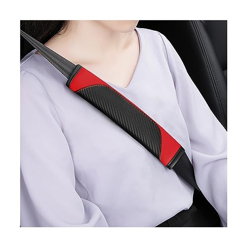 BESULEN Car Seat Belt Cover, 2 Pack Carbon Fiber Leather Seatbelt Shoulder Pad, Auto Safety Seat Belt Cushion Protector Compatible with All Cars and Backpack Strap (Carbon Fiber/Red)