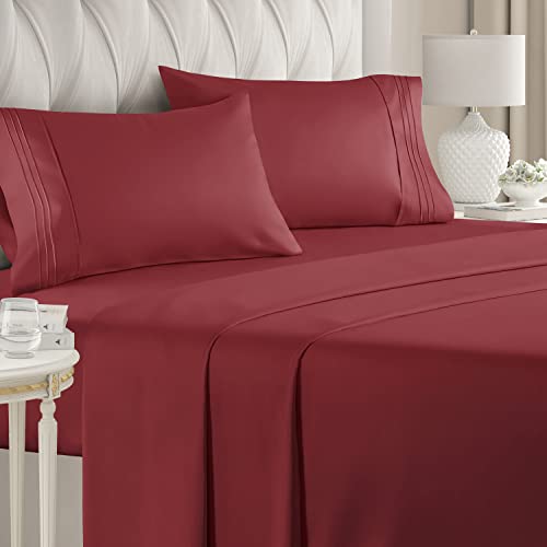 Queen Size 4 Piece Sheet Set - Comfy Breathable & Cooling Sheets - Hotel Luxury Bed Sheets for Women & Men - Deep Pockets, Easy-Fit, Extra Soft & Wrinkle Free Sheets - Burgundy Oeko-Tex Bed Sheet Set