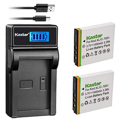 Kastar Battery (X2) & SLIM LCD Charger for Kodak KLIC-7001 and Kodak EasyShare M320, M340, M341, M753 Zoom, M763, M853 Zoom, M863, M893 IS, M1063, M1073 IS, V550, V570, V610, V705, V750 Cameras
