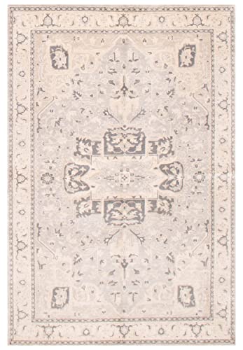 eCarpetGallery Area Rug for Living Room, Bedroom | Hand-Knotted Wool Rug | Jules Sultane Bordered Grey Rug 5'6' x 8'6' | 374631