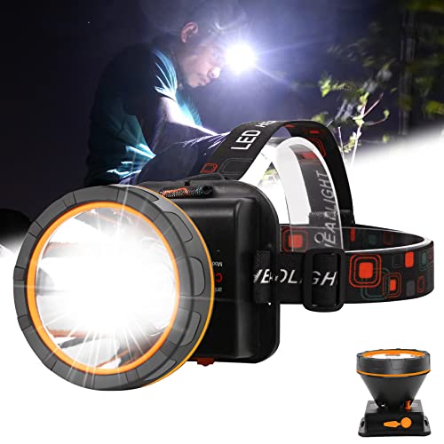 Aikertec LED Rechargeable Headlamp, 90000 High Lumen Super Bright Headlamp Flashlight, 2 Mode, Waterproof, Adjustable Headlamp Battery Powered for Outdoor Camping, Fishing, Hunting, Running