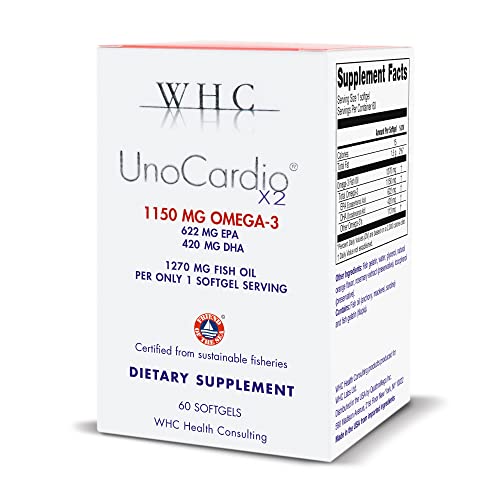 WHC, UnoCardio X2 Fish Oil, Triglyceride Omega-3 Fatty acids, 1270 mg Fish Oil Supplement (622 mg EPA / 420 mg DHA/Total 1150 mg of Omega-3 per Serving), Natural Orange, 60 softgels