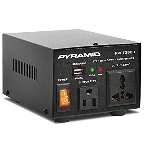 Pyramid Step Up and Down Converter -350 Watt Voltage Converter Transformer w/ USB Charging Port, UK Power Adapter, AC 110 / 120 to 220 / 240 Volt Vice Versa, 110V/120V/220V/240V Input Voltage PVCT350U