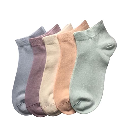 SERISIMPLE Women Viscose Bamboo Ankle Socks Low Cut Thin Sock Lightweight Pastal Color Soft Sock 5 Pairs(Assorted1, Medium)