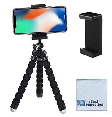 Acuvar 6.5” inch Flexible Tripod with Universal Mount for All Smartphones & an eCostConnection Microfiber Cloth Black