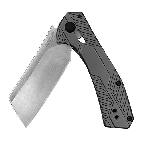 Kershaw Static Pocketknife, 2.9' 8Cr13MoV Stainless Steel Cleaver Plain Edge Blade, Manual KVT Ball-Bearing Flipper Opening, Folding EDC, Frame Lock System,Silver