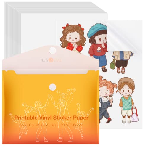 HTVRONT Printable Vinyl Sticker Paper, 100 Sheets Glossy Waterproof Sticker Paper For Inkjet Printer Dries Quickly-Standard Letter Size 8.5'X11' (100 g)