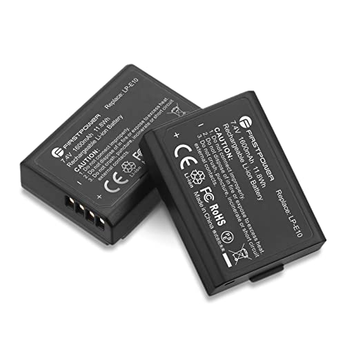 FirstPower Replacement LP-E10 Batteries Compatible with Canon EOS Rebel T3, T5, T6, T7, T100, Kiss X50, Kiss X70, 1100D, 1200D, 1300D, 2000D Cameras (2-Pack 1600mAh)