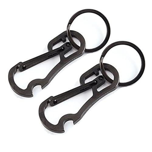 Anoley Titanium Carabiner Clip Retractable Ring Set Keychain Holder Bottle Opener Quick Release Hooks for Men Women 2 Pack Black Opener
