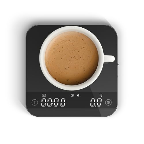 Shidiip Mini Coffee Scale with Timer, Rechargeable Espresso Scale, 2kg/0.1g Accurate Scale for Espresso and Pour-Over Coffee, Portable Digital Kitchen Scale Measures in g, oz, & ml, (Onyx Black)