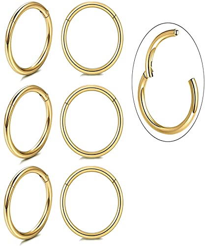 Unisex Dainty Tiny 18k Real Gold Plating Cartilage Hoop Earrings, 16G Surgical Steel Small Endless Hinged Hoops Earring for Earlobe Helix Rook Daith Conch