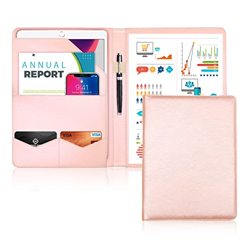 Portfolio Organizer for Women,WRIYES Faux Leather Padfolio, Professional Business Binder with Letter/A4 Size Writing Pad, Document Sleeve,Card Holder,Cute Office Gifts (Rose Gold)