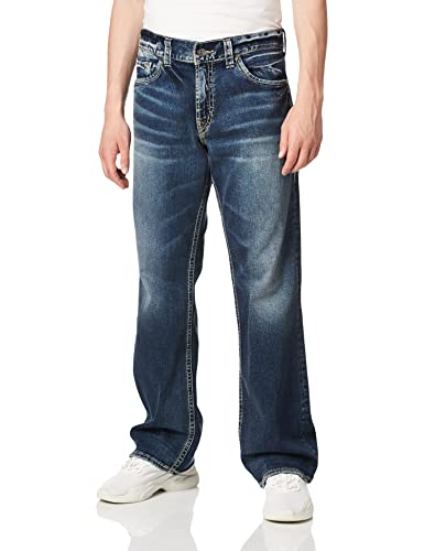 Silver Jeans Co. Men's Zac Relaxed Fit Straight Leg Jeans, Medium Indigo SJB380, 34W x 32L