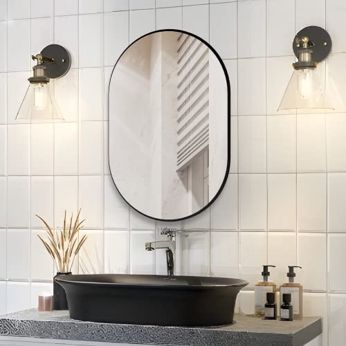 CONGUILIAO Balck Wall Mounted Mirror, 20' x 30' Oval Bathroom Mirror, Vanity Wall Mirror Aluminum Alloy Frame, Oval Mirror for Bathroom, Entryway, Living Room, Bedroom