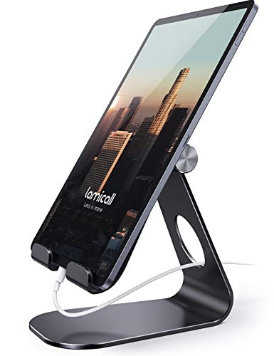 Lamicall Tablet Stand Adjustable, Tablet Holder : Desktop Tablet Accessories Holder Dock Compatible with 4-13' Tablet Such as iPad Pro 11, 9.7, 10.5, Air Mini 2 3 4, Kindle, Nexus, E-Reader, Black