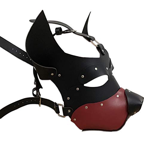 HMILY Handmade full face dog mask cosplay steampunk Halloween costume props (Black-Red)