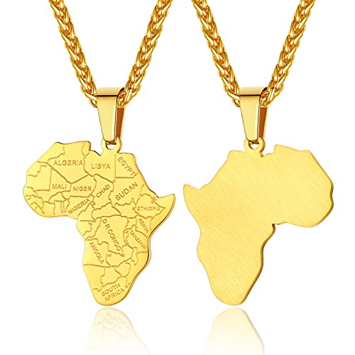 African Necklace Men Gold Plated African Continent Costume Jewelry Gold Africa Map Pendant