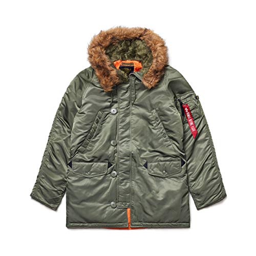 Alpha Industries N-3B Slim Fit Parka - Cold Weather Military Issue Parka - Sage, M