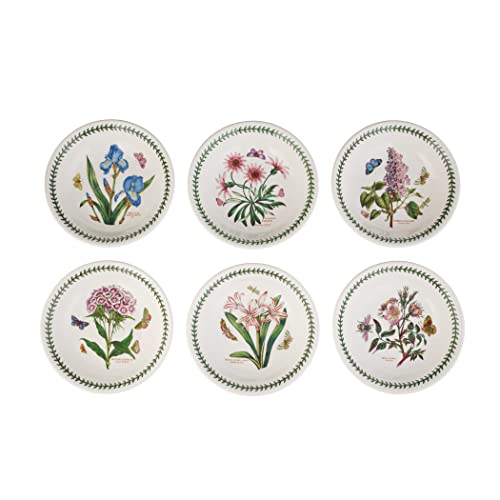 Portmeirion Botanic Garden 8.5 Inch Serving Bowl - Set of 6 | Assorted Motifs | Fine Earthenware | Dishwasher, Microwave, Freezer, and Oven Safe | Made in England