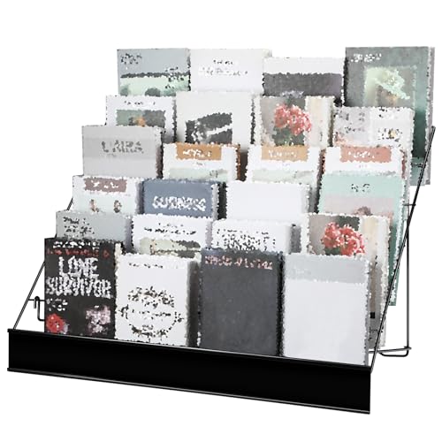 Queekay 6 Tier Wire Countertop Rack Comic Book Rack Wide Wire Tabletop Display Rack Wire Magazine Rack for Table Top Book Brochure Literature Comic Greeting Card Shelf Holder Stand (Black)