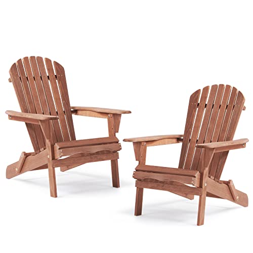 Outdoor Wooden Folding Adirondack Chair Set of 2 with Pre-Assembled BackRest, Wood Patio Chair for Garden Backyard Porch Pool Deck Firepit