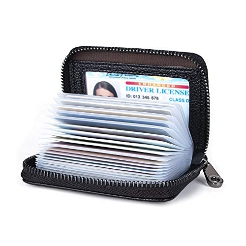 Aiyo Fashion Genuine Leather Credit Card Holder Wallet RFID Blocking Secure Card Case ID Case Organizer Zipper Wallet (A-Classic Black)