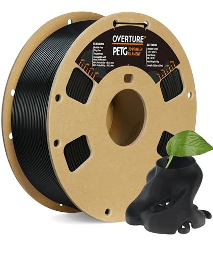 OVERTURE PETG Filament 1.75mm, 3D Printer Filament, 1kg Filament (2.2lbs), Dimensional Accuracy 99% Probability +/- 0.03 mm, Fit Most FDM Printer (Black (1-Pack))