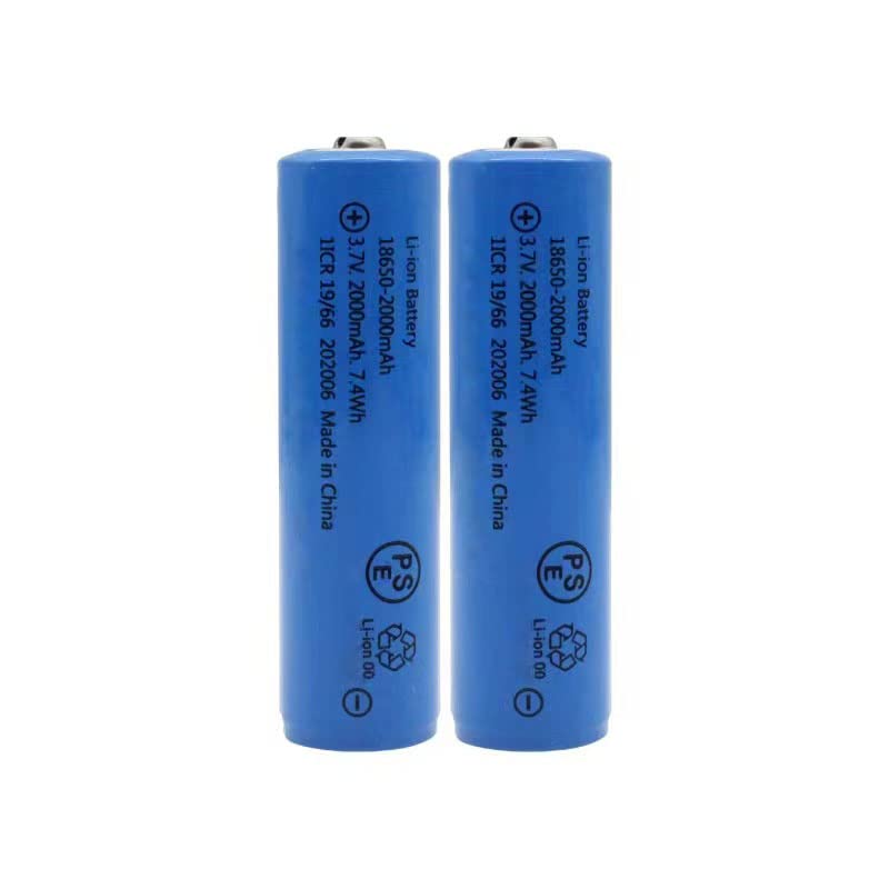Svenirven 2 Packs 3.7V 2000mAh Button Top Rechargeable Batteries for Headlamp, LED Flashlight, Electronic Devices etc (Blue)