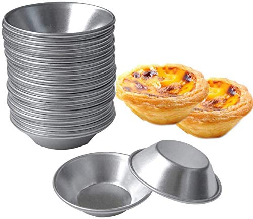 SPWOLFRT 25 Pack Egg Tart Molds Tiny Pie Tartlets Dessert Mold Pans Tin Puto Cup Bakeware Muffin Cupcake Cake Cookie Mold Baking Tool, Round Resuable Nonstick (25)